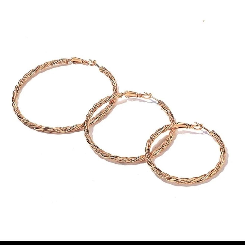 Gold-Tone Textured Hoop Earring Set, 3-Piece